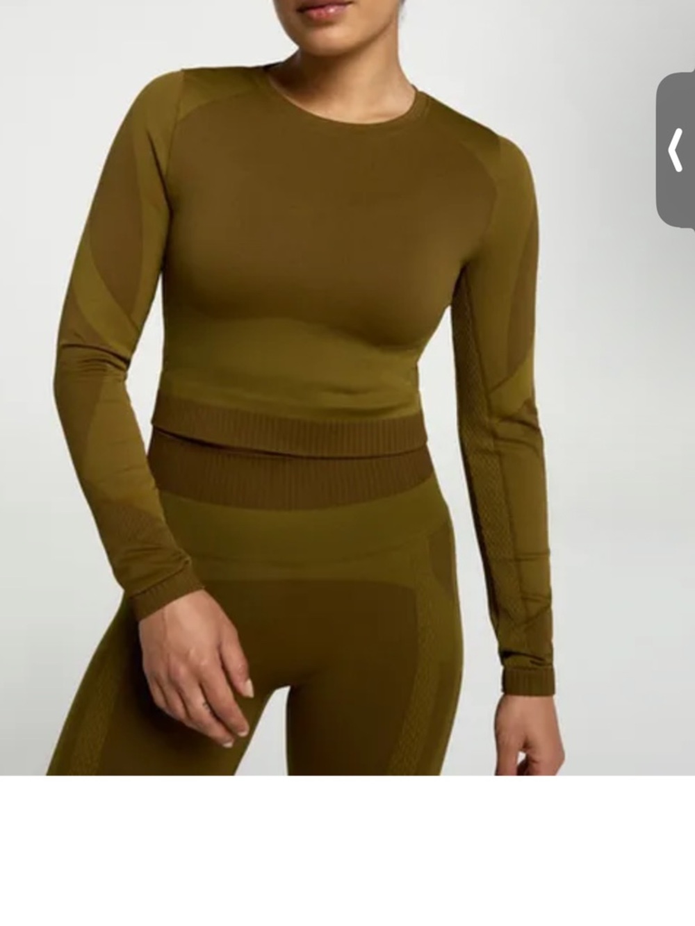 Calia Cropped LS Support Top Dark Khaki Olive Women’s Size XS Powermove
